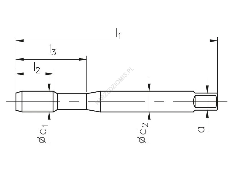 Rysunek techniczny: Gwintownik maszynowy wysokowydajny DIN 371/1-B UNC/1 1/4" 20zw. 2B HSSE 800
